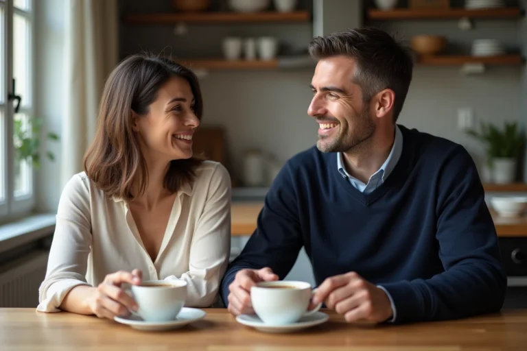 Couple souriant dans une cuisine parisienne élégante