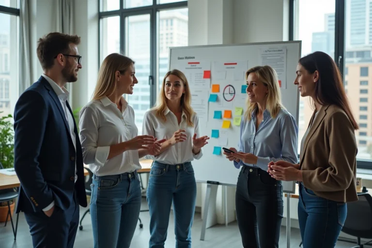 Groupe de marketing diversifié en réunion dans un bureau moderne