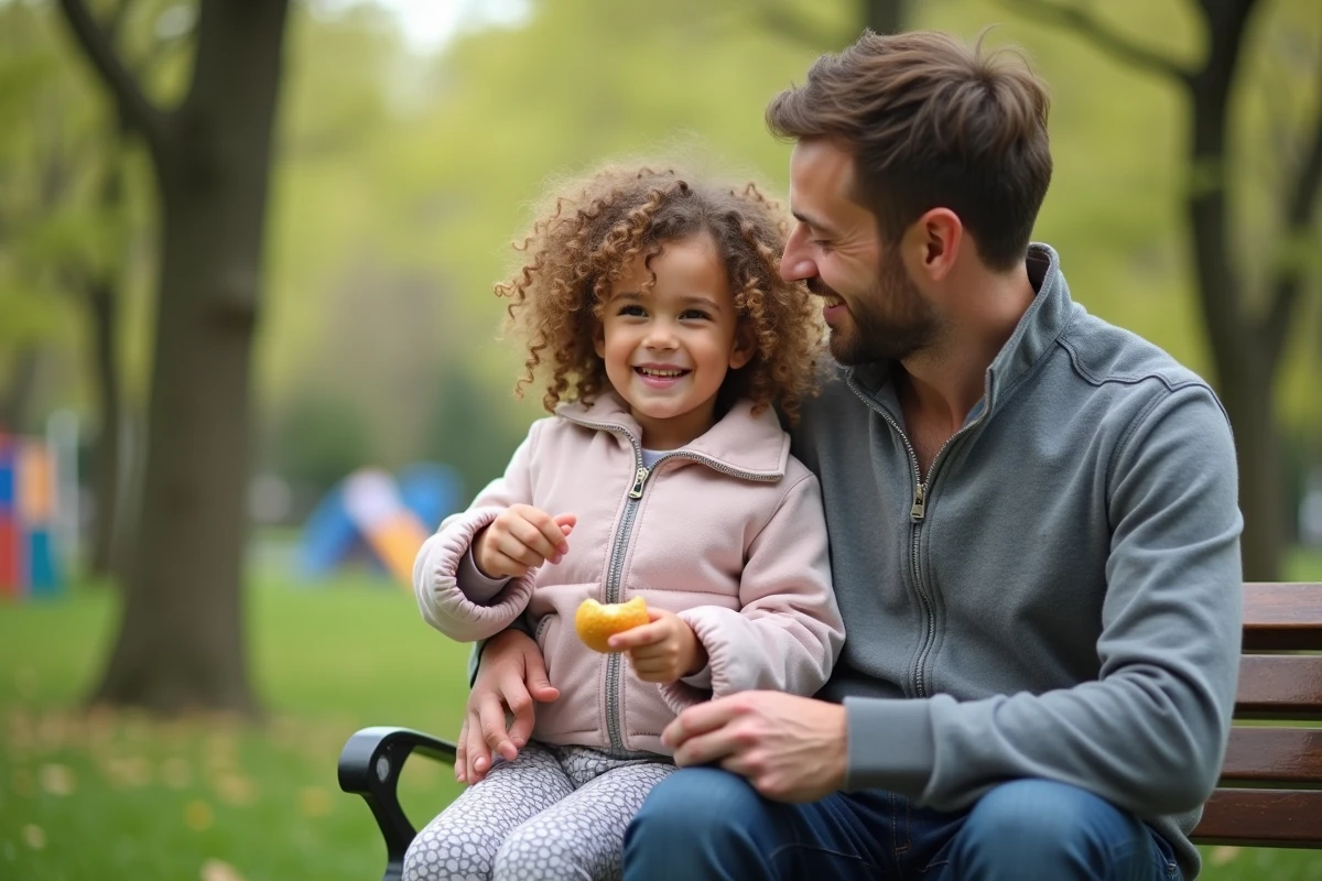 Fille avec sa mère partageant un goûter dans un parc