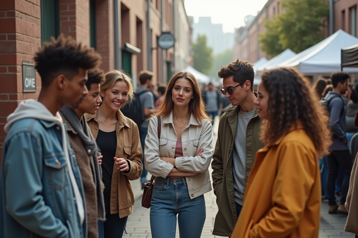 Groupe de jeunes achetant des vêtements d