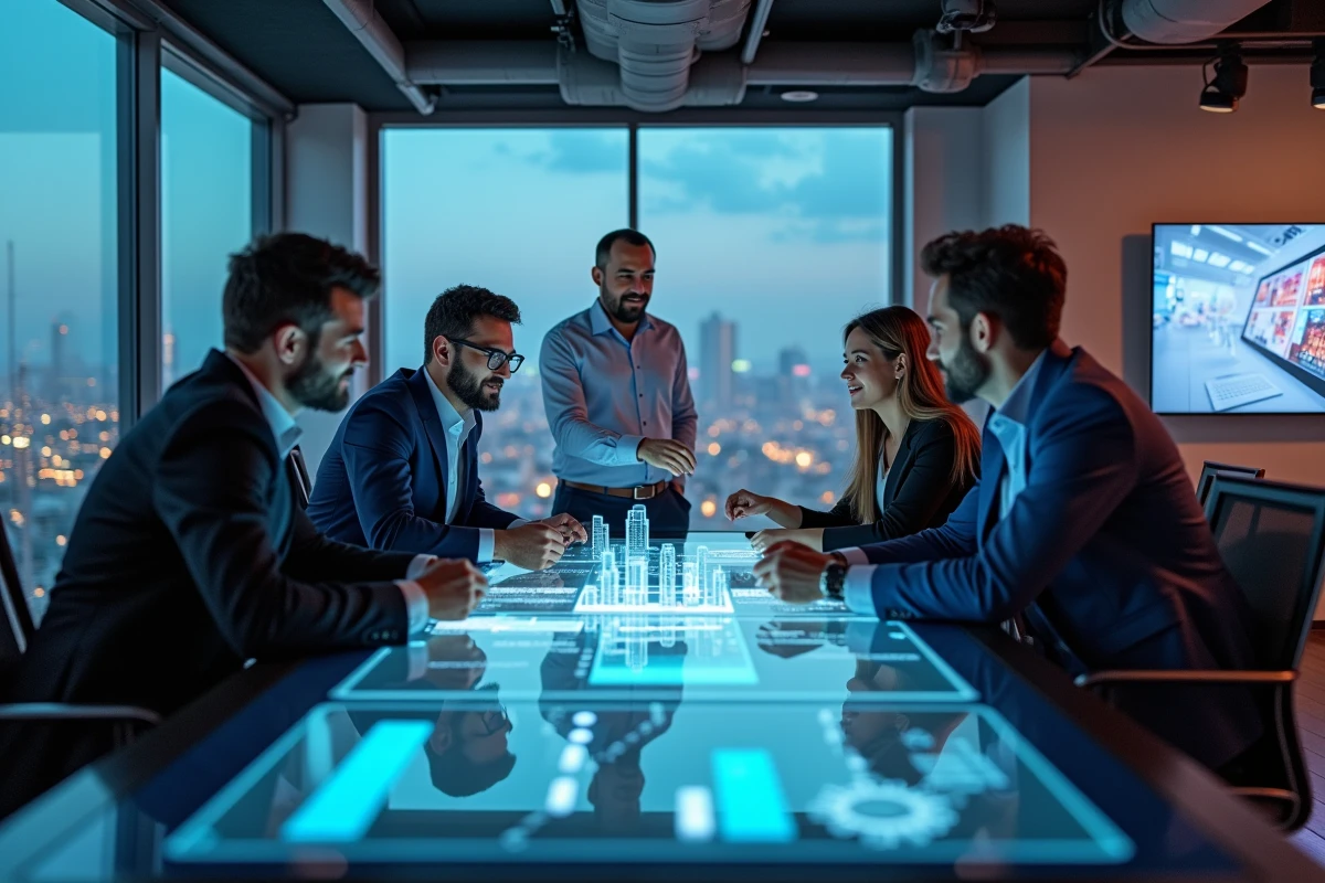 Groupe de professionnels discutant autour d