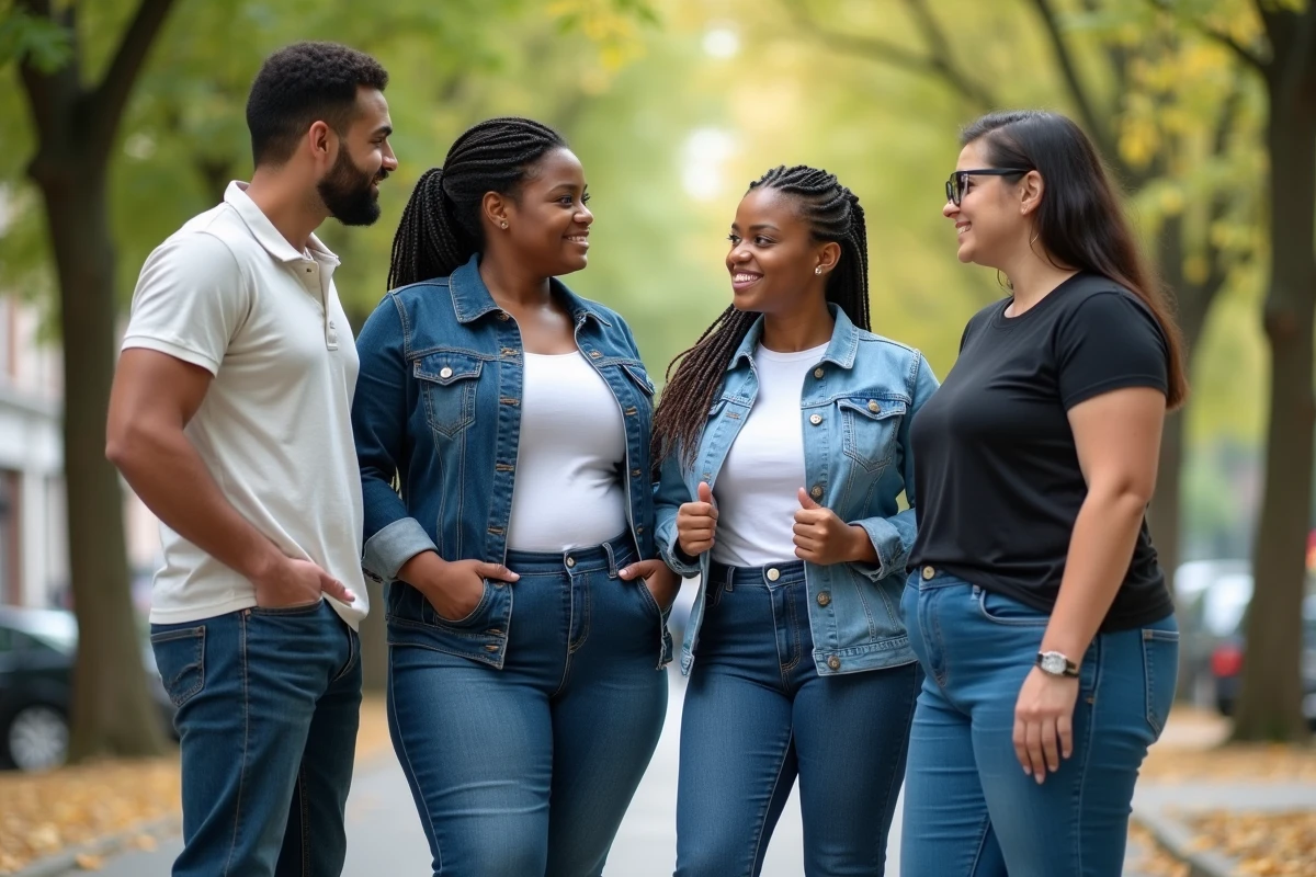 Groupe divers d adultes en jeans dans un parc urbain