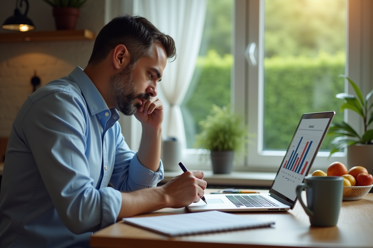 Homme comparant options d