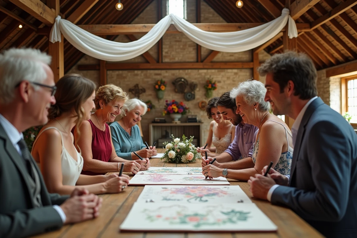 Invités de mariage signant un livre d
