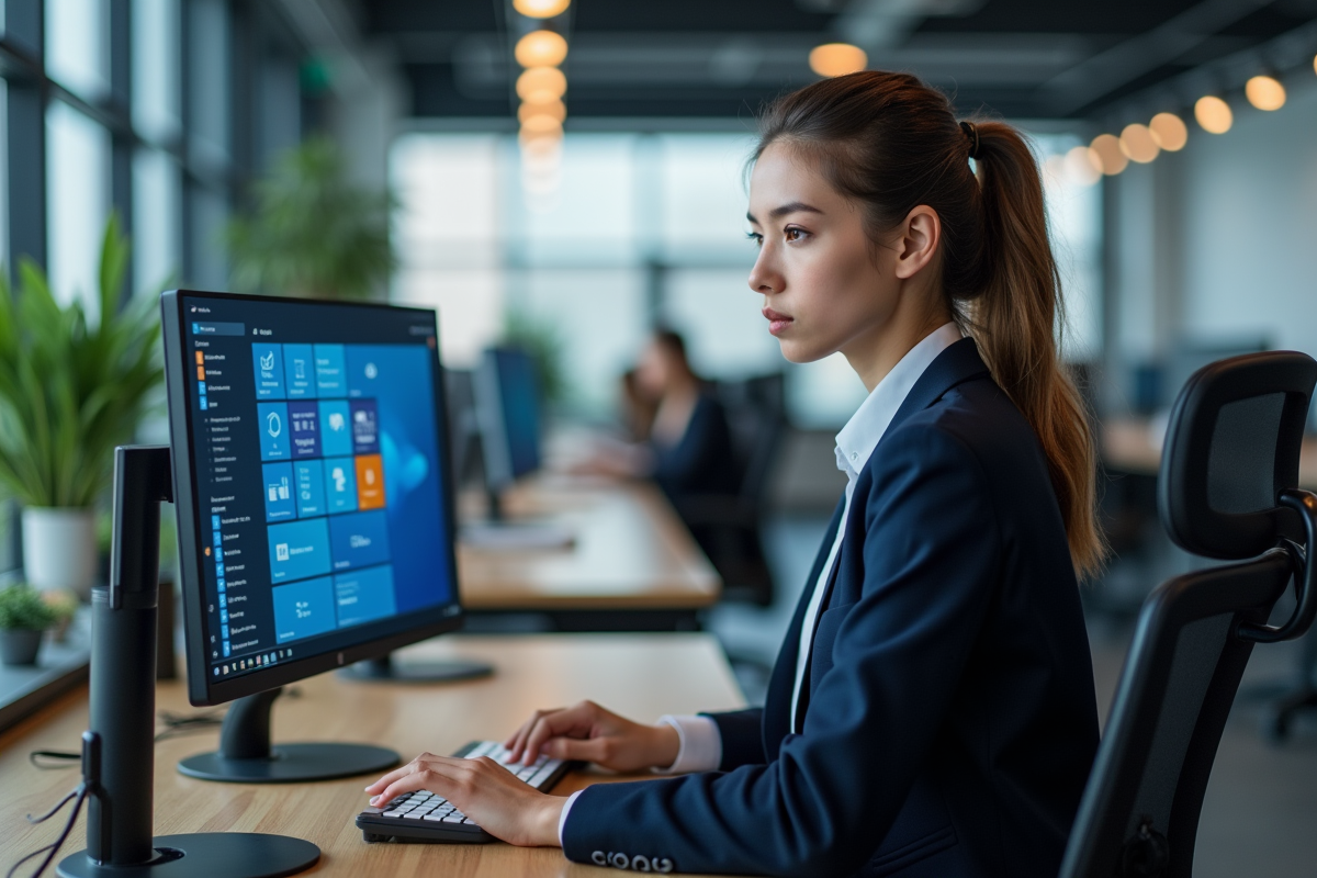Jeune femme spécialiste IT concentrée devant son écran d
