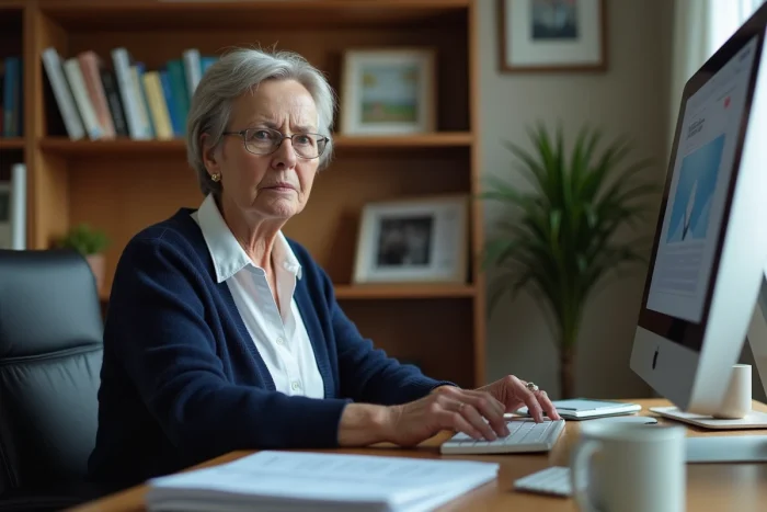 Professeure se connectant à la messagerie de l'académie de Caen depuis son bureau à domicile