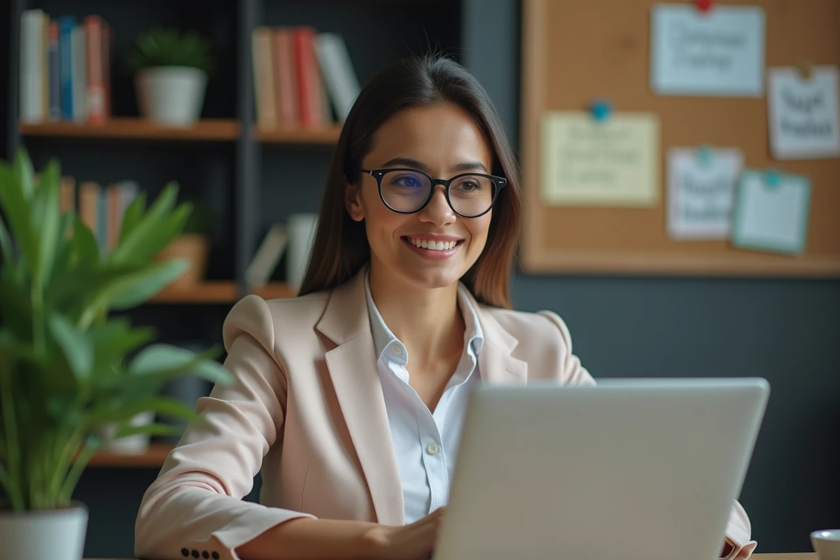 Femme recruteure en visioconference dans un bureau moderne