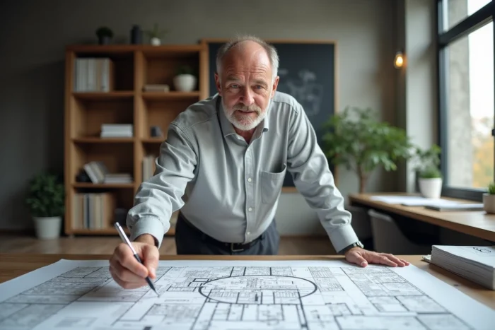 Urbaniste consultant des cartes cadastrales pour visualiser une superficie de 50 hectares